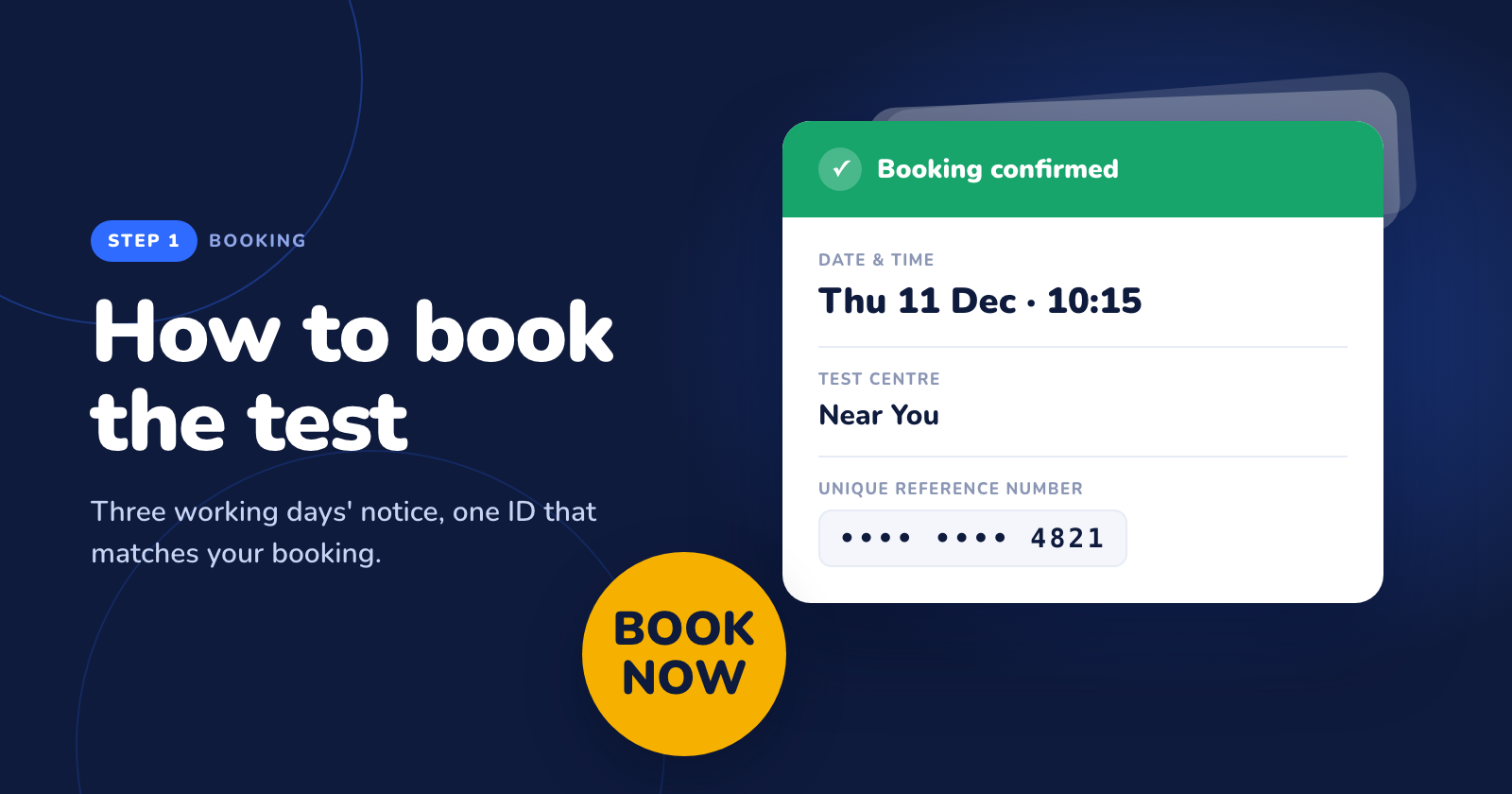 How to book the Life in the UK test: booking confirmation card with date, test centre and unique reference number